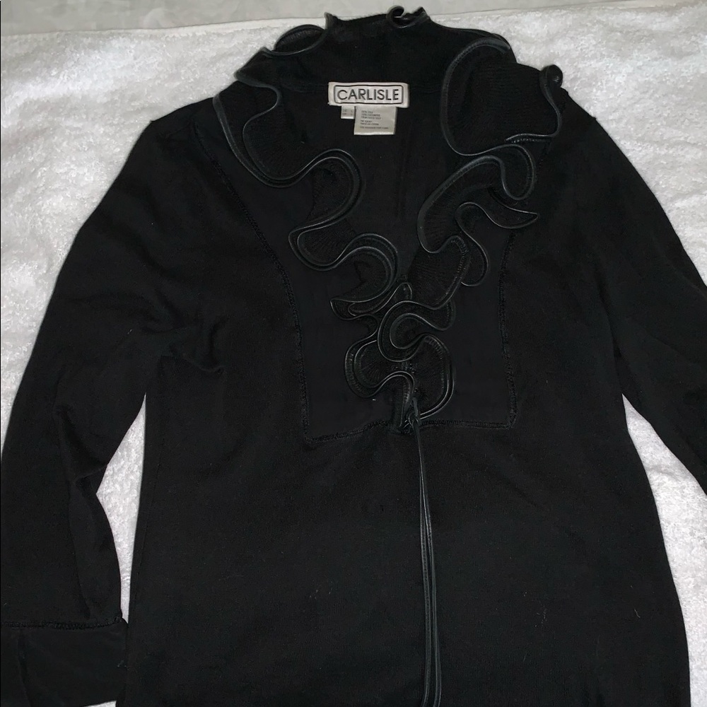 Carlisle Black Cashmere/Silk sweater, leather trim